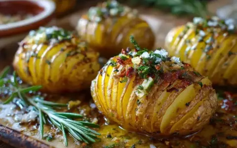 Zapieczone ziemniaki Hasselback z ziołami i czosnkiem – idealne na tanie przepisy na obiad za 10 zł.